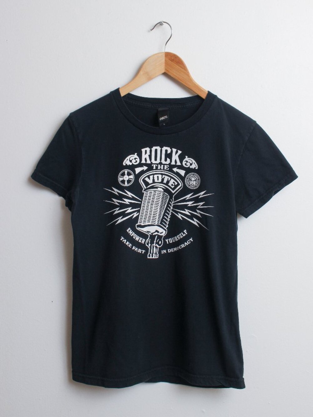 Obey Rock The Vote Shirt Womens Large Black Tee